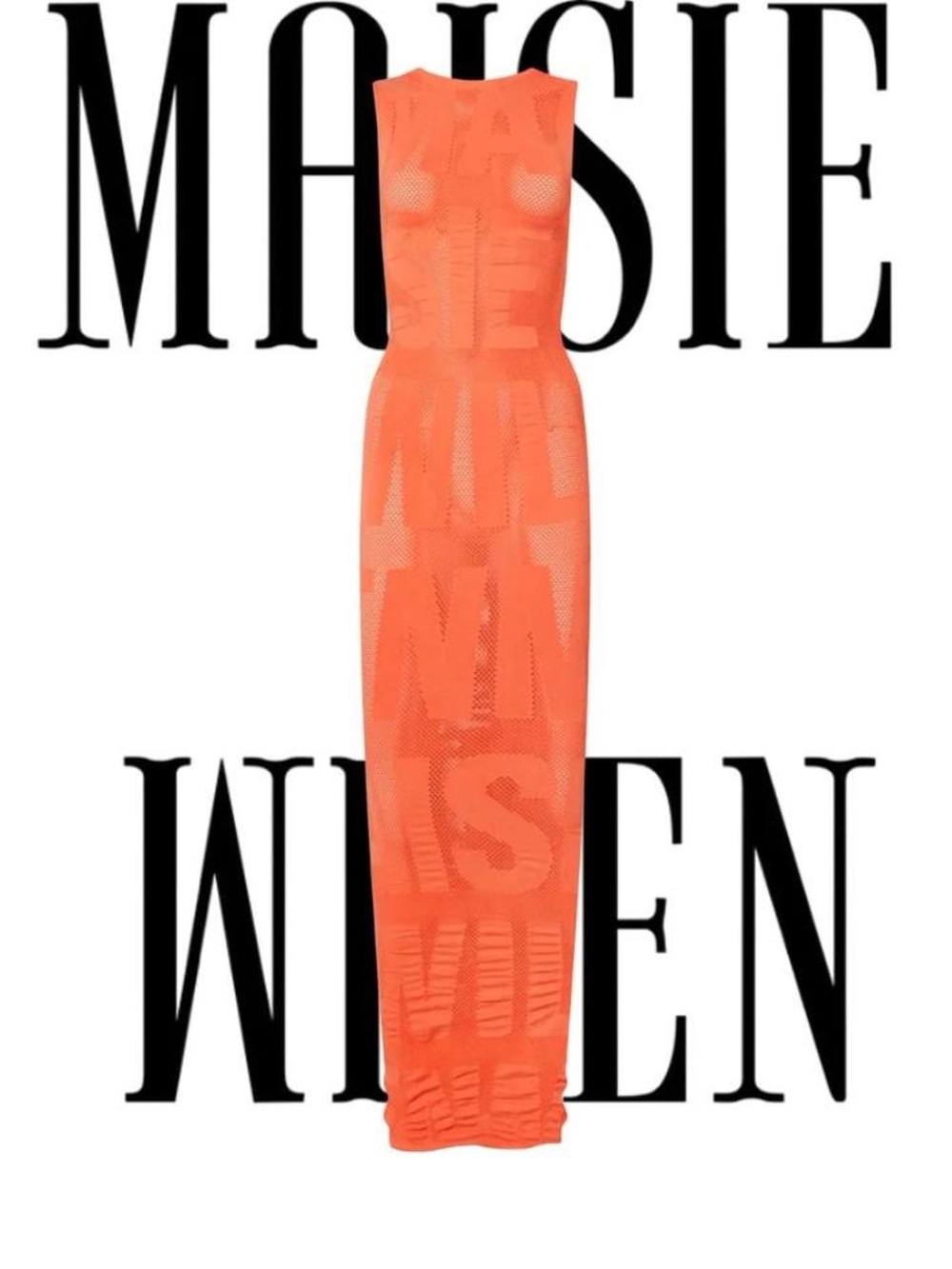 Maisie Wilen orange stretch logo sheer maxi dress o/s